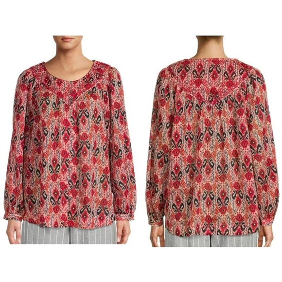 beachlunchlounge Tops - BEACHLUNCHLOUNGE Printed Peasant Top with Embroidered‎ Yoke Women's XL
